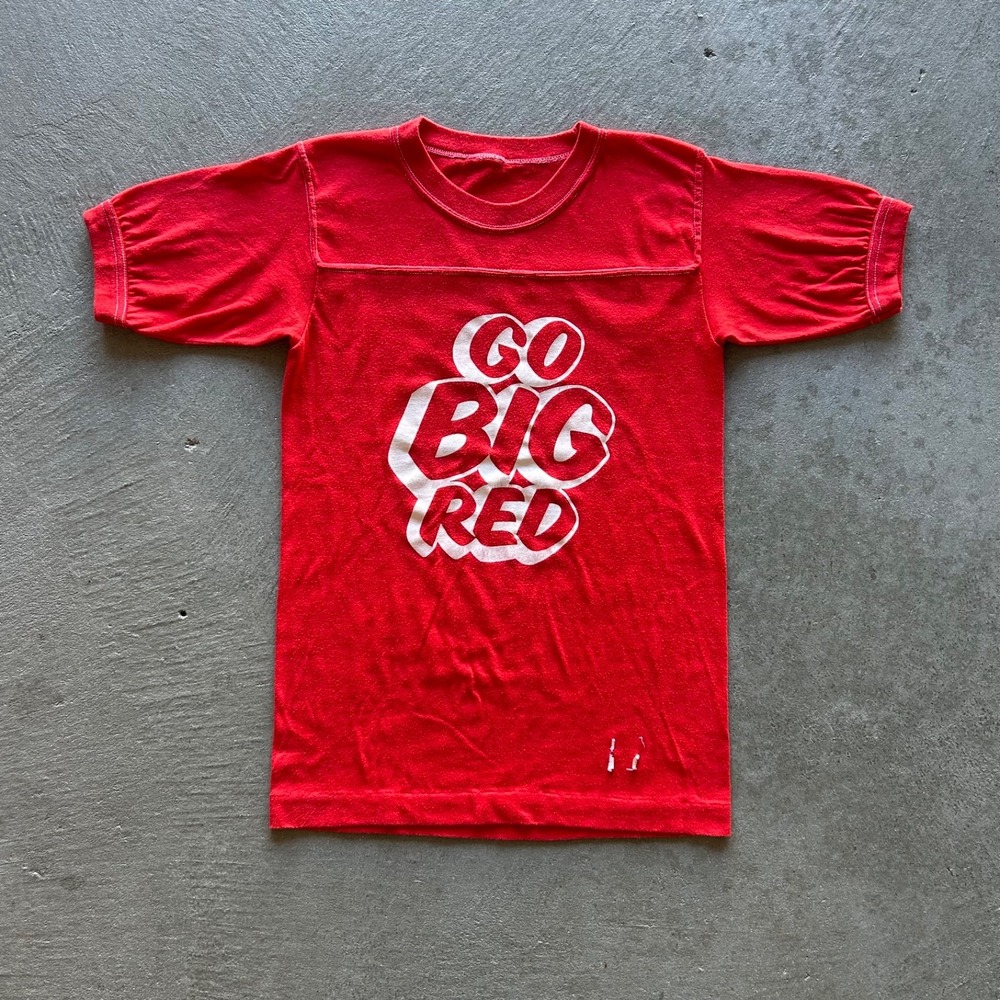 Vintage 70s Go Big Red Shirt Size Small Red White Ringer Cotton Jersey